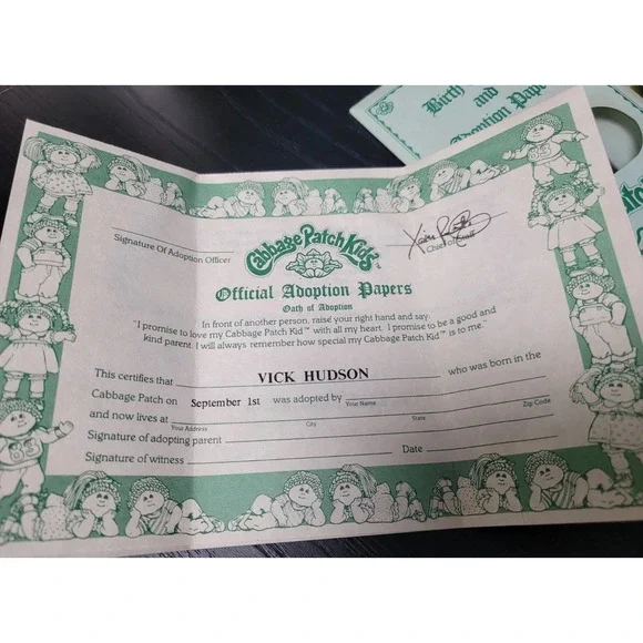 1985 Cabbage Patch Kids Boy Doll Vick Hudson Sept 1st Cert & Box READ 1 - Picture 6 of 16